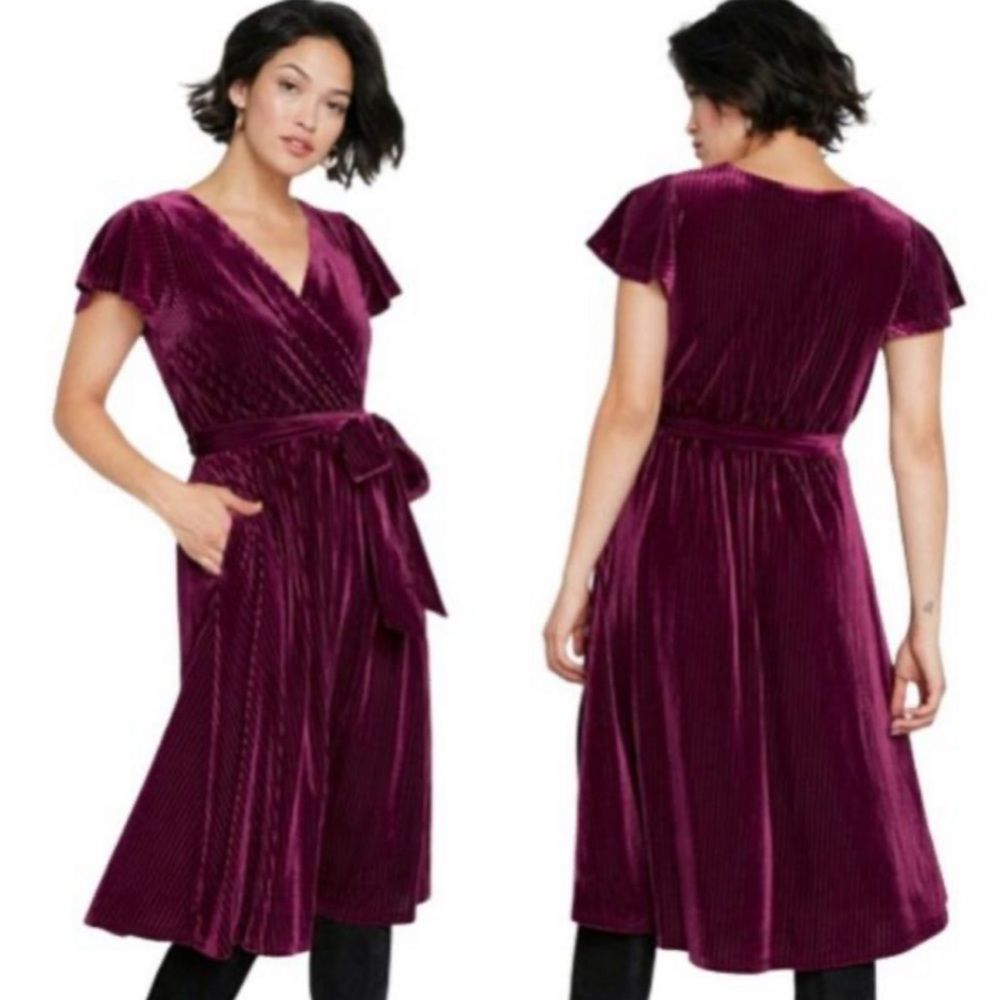 ModCloth Plum Velvet Wrap Midi Dress